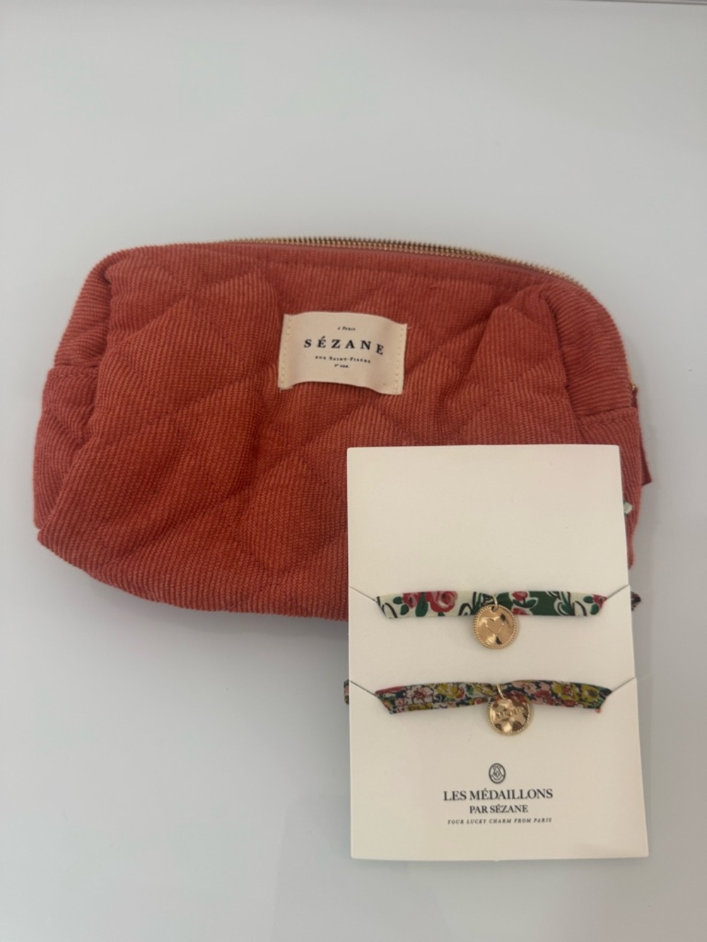 Sézane Quilted Corduroy Pouch in Brick